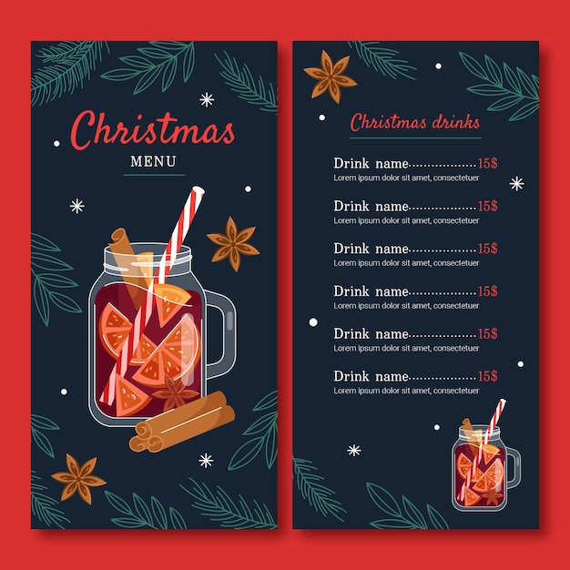 Шаблон меню рождественских напитков Бесплатно векторы