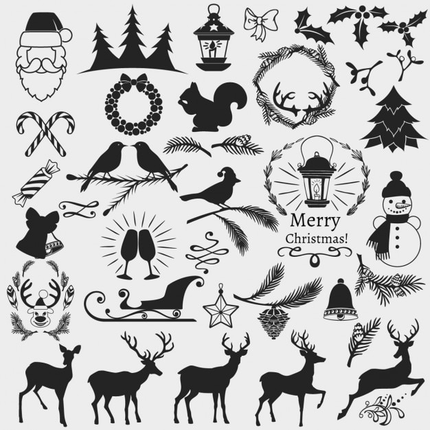 Download Christmas elements, black and white Vector | Free Download