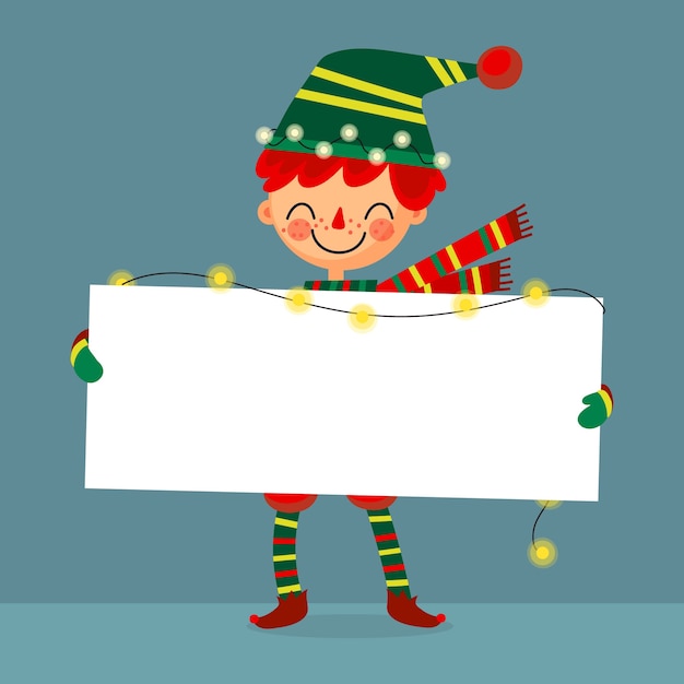 Free Vector | Christmas elf holding blank banner