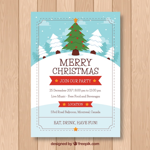 無料のベクター 木のイラスト付きクリスマスイベントポスター