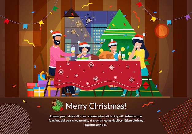 Download Christmas family celebration flat vector banner | Premium Vector