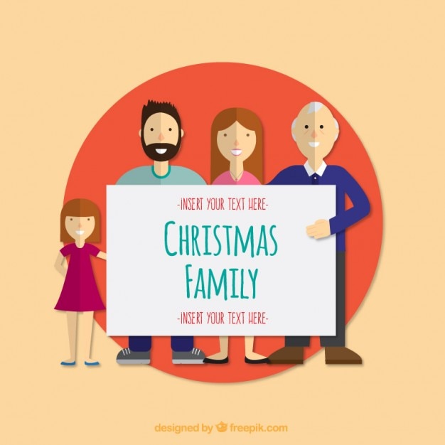 Download Christmas family holding a sign Vector | Free Download