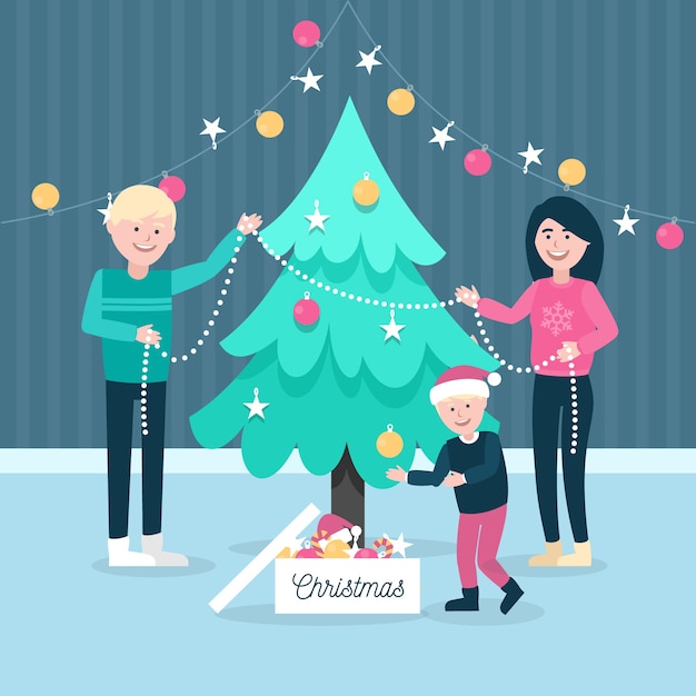 Download Christmas family illustration in flat design Vector | Free ...