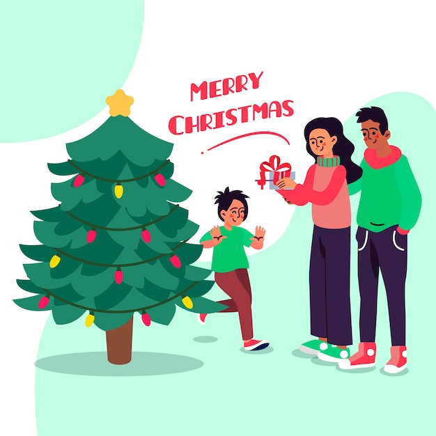 Download Christmas family scene concept in flat design Vector ...