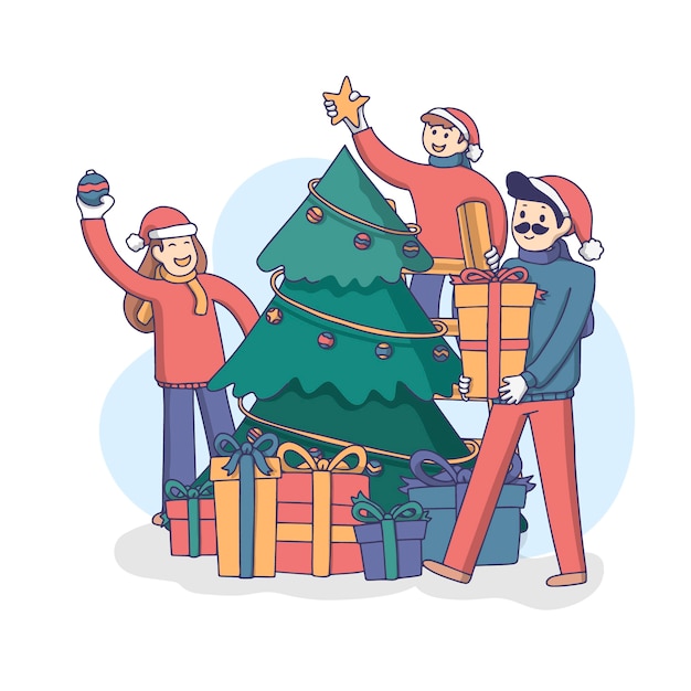 Download Christmas family scene concept in hand drawn Vector | Free ...