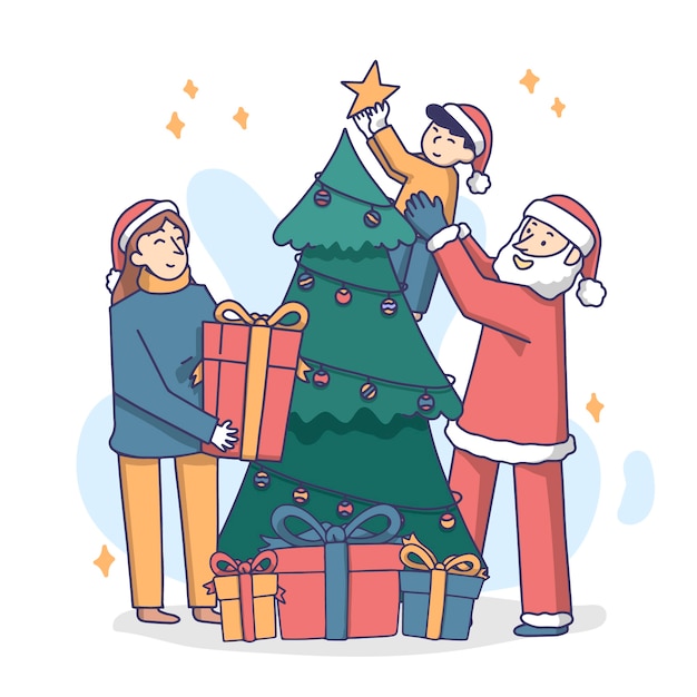 Free Vector | Christmas family scene concept in hand drawn