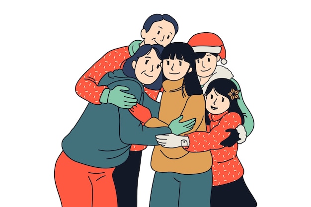 Free Vector | Christmas family scene concept in hand drawn