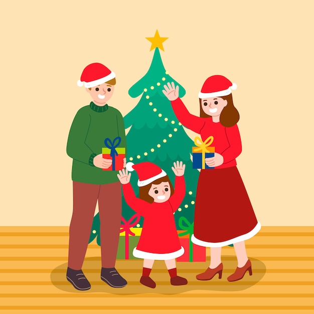 Free Vector | Christmas family scene concept in hand drawn