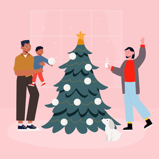 Download Christmas family scene concept in hand drawn Vector | Free ...