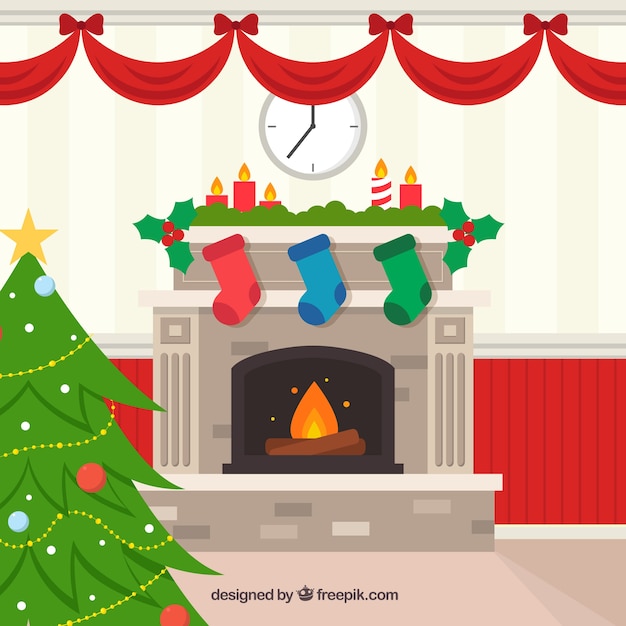 Free Vector | Christmas fireplace background