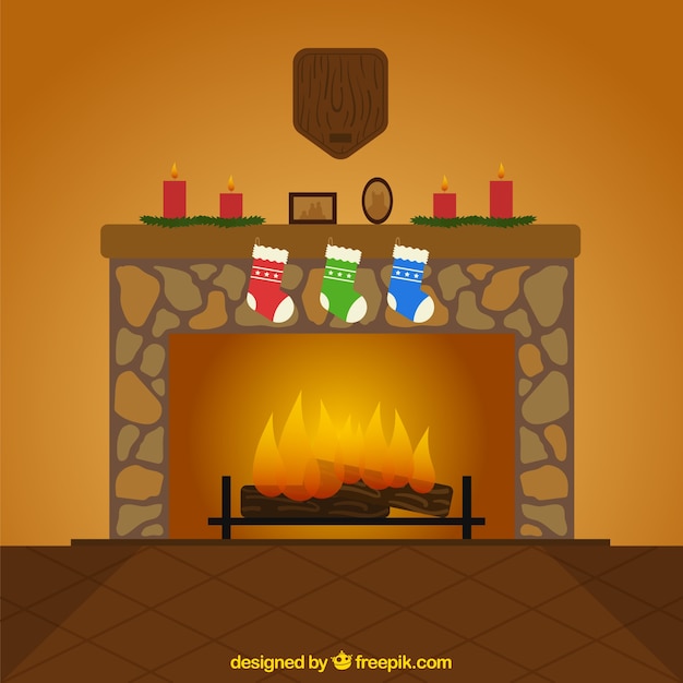 Free Vector | Christmas fireplace background