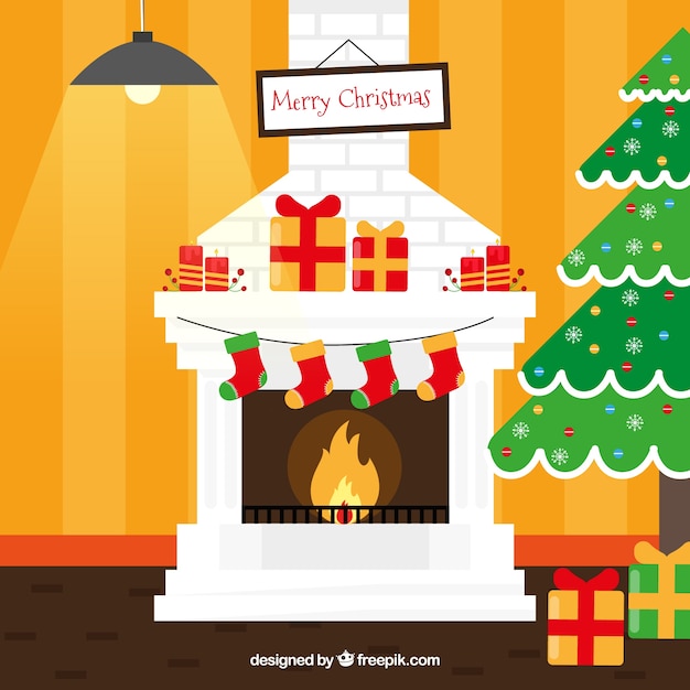 Free Vector | Christmas fireplace background