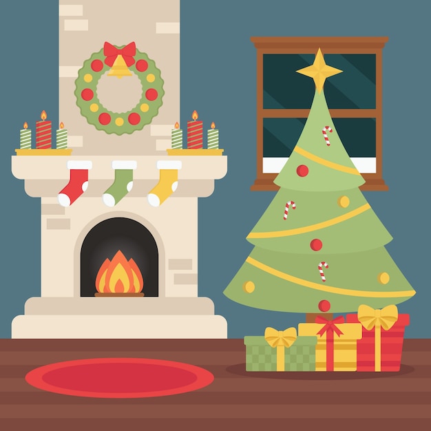 Download Free Vector Christmas Fireplace Illustration In Flat Design SVG Cut Files