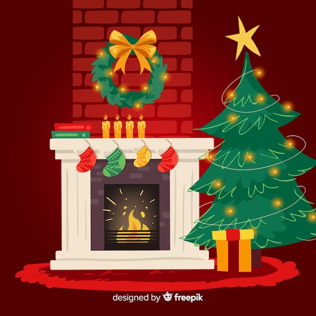 クリスマス暖炉イラスト 無料のベクター