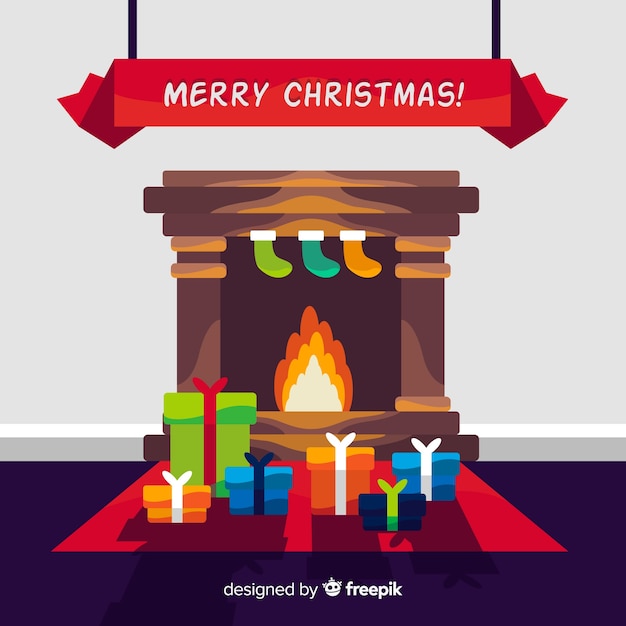 Free Vector | Christmas fireplace scene background