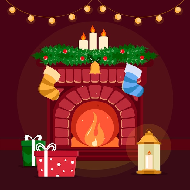 Free Vector | Christmas fireplace scene concept in flat design