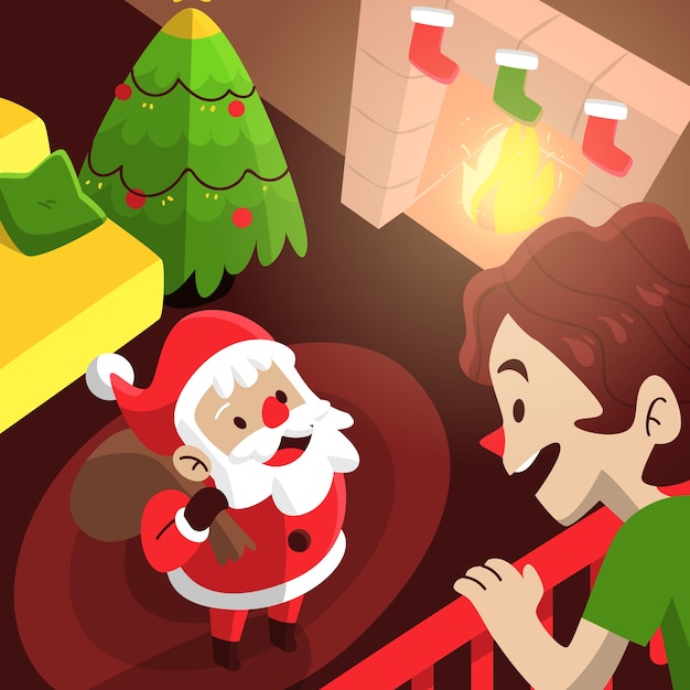 Christmas Fireplace Scene Concept In Hand Drawn Vector Free Download