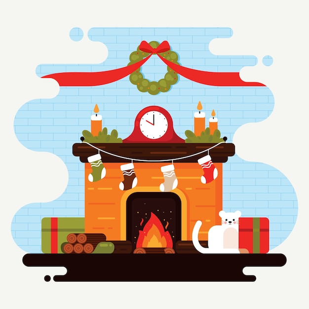 Free Vector | Christmas fireplace scene in flat design