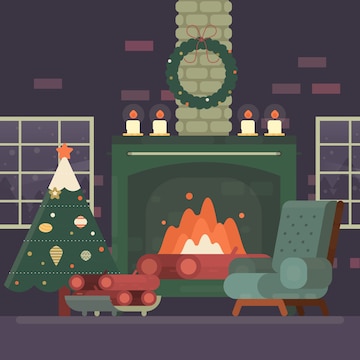 Free Vector | Christmas fireplace scene in flat design