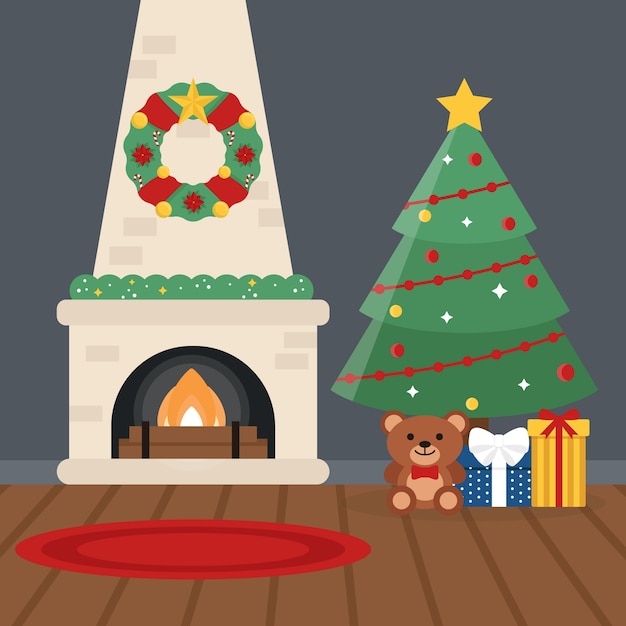 Free Vector | Christmas fireplace scene in flat design