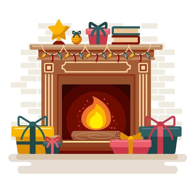 Free Vector | Christmas fireplace scene in flat design