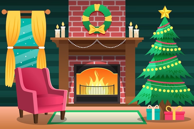 Free Vector | Christmas fireplace scene in flat design