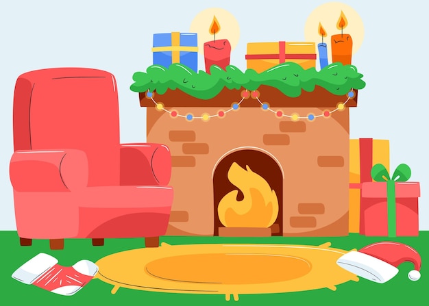 Free Vector | Christmas fireplace scene in flat design