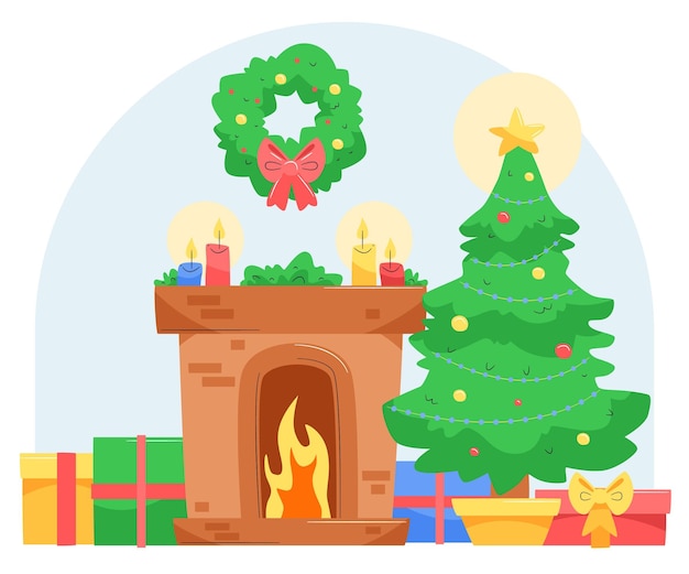 Free Vector | Christmas fireplace scene in flat design