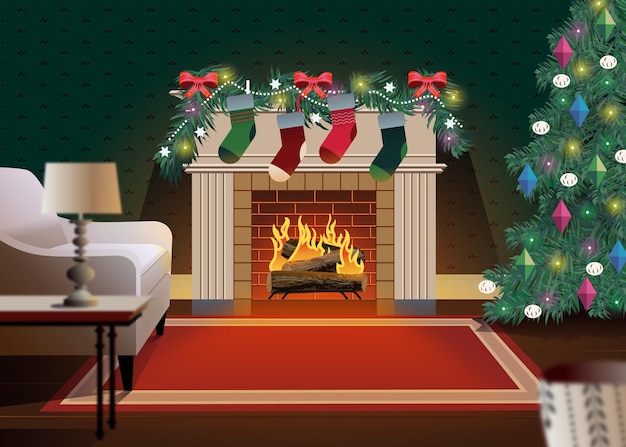 Free Vector | Christmas fireplace scene in flat design