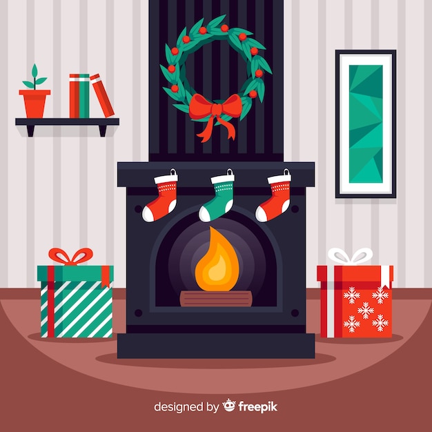 Free Vector | Christmas fireplace scene