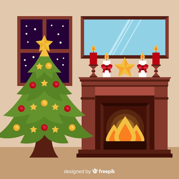 Christmas Fireplace Scene Free Vector