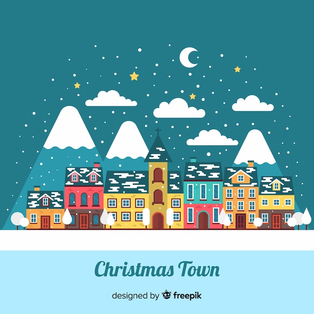 Download Christmas flat village background Vector | Free Download