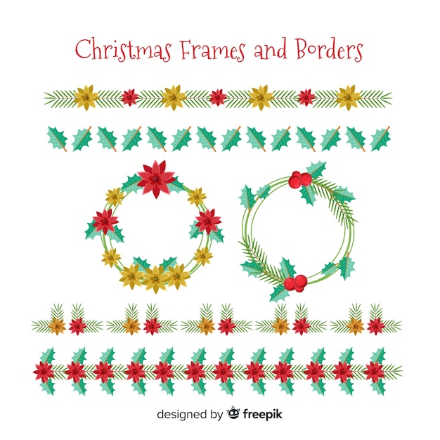 Christmas floral frames and borders collection Vector | Free Download