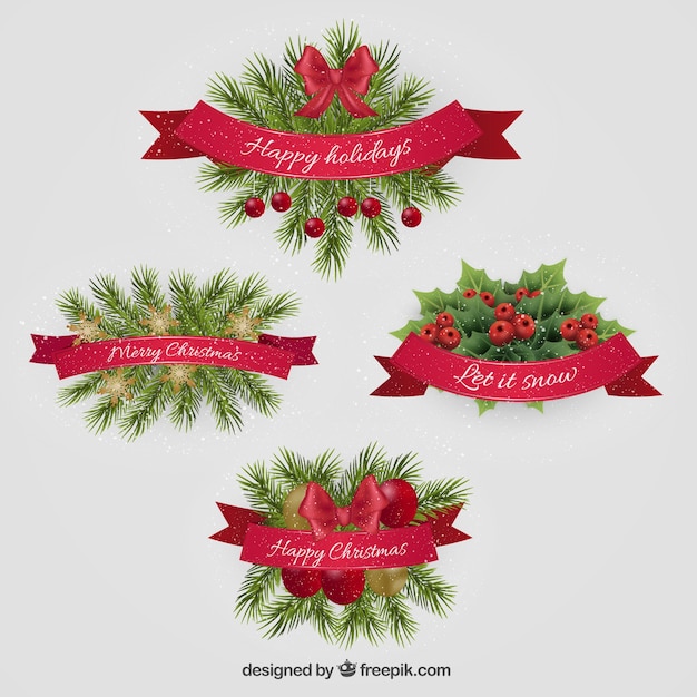 Download Christmas floral ribbon collection | Free Vector