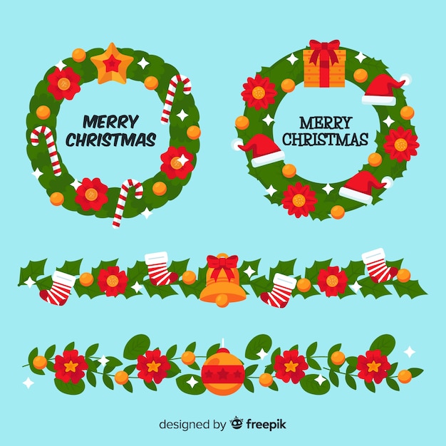 Free Vector | Christmas flower and wreath collection