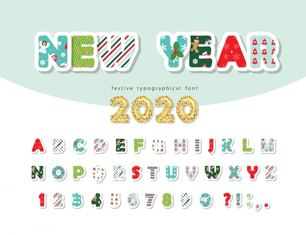 クリスマスフォント 年 アルファベットと文字と数字 プレミアムベクター