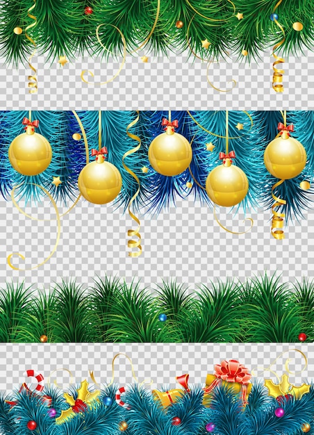 つまらないもの モミの枝 ヤドリギ ストリーマー ギフト クリスマスボーダーの装飾が施されたクリスマスフレーム 透明な背景に プレミアムベクター