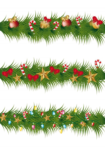 Premium Vector | Christmas garland with balls stars and lights vector ...