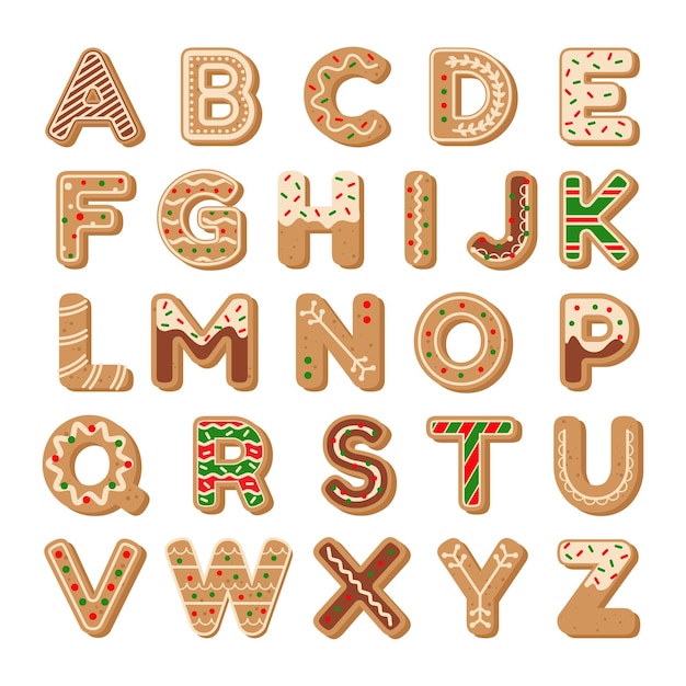 Premium Vector Christmas Gingerbread Cookie Style Alphabet Font