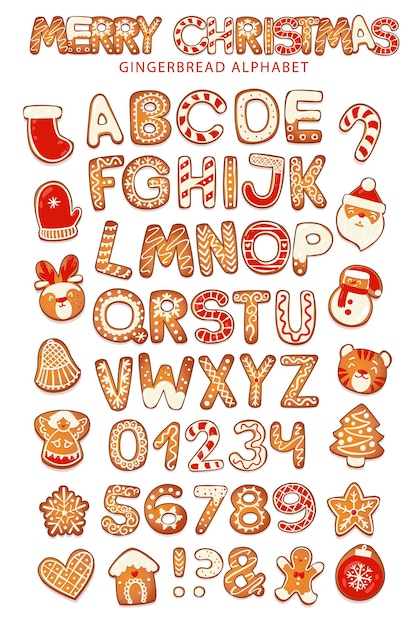 Premium Vector Christmas Gingerbread Cookies Alphabet With Figures