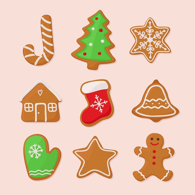 Premium Vector | Christmas gingerbread cookies, set. illustration in ...