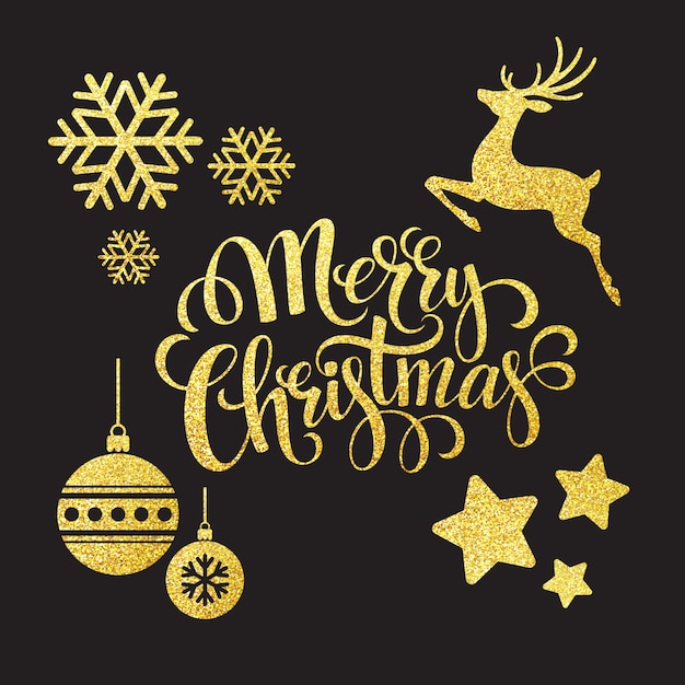 Premium Vector | Christmas gold glitter elements, greeting card