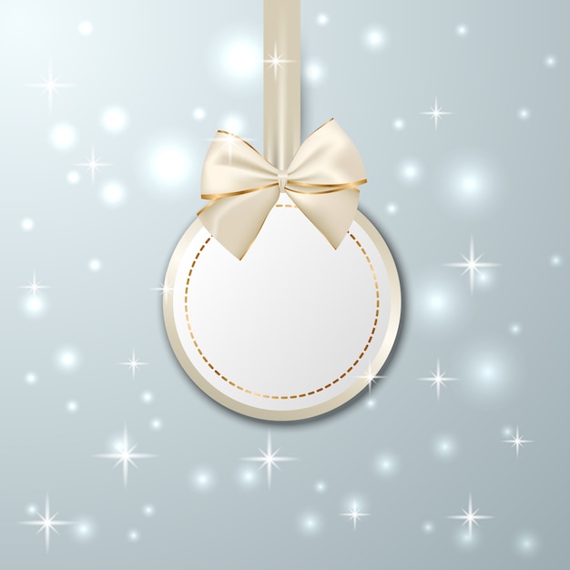 Christmas golden hanging tag with ribbon Premium Vector