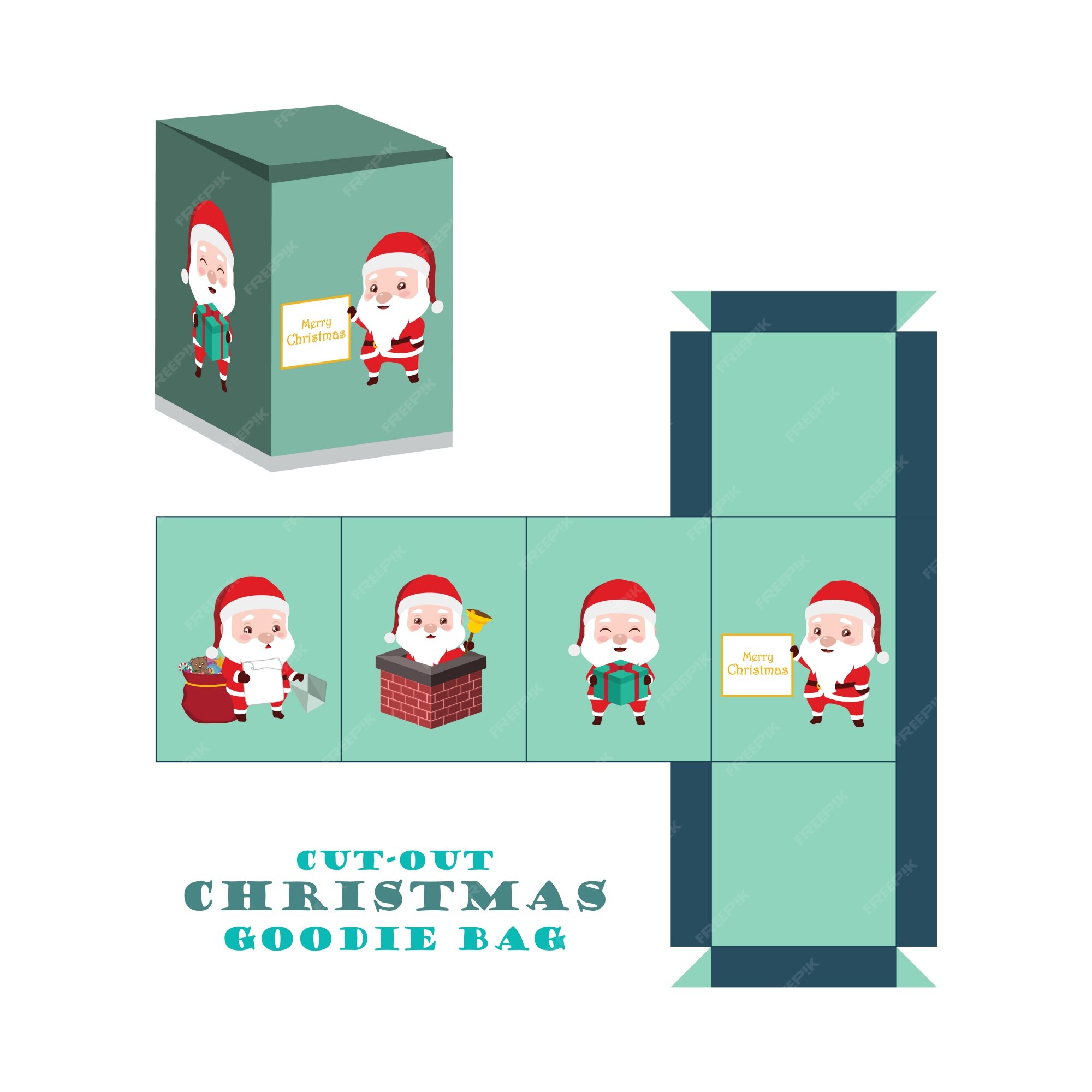 Premium Vector | Christmas goodie bag cut-out box with santa