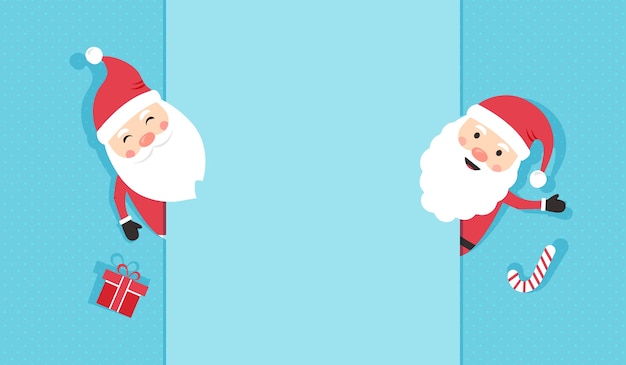 クリスマスのグリーティングカード 紙のサンタクロース かわいい漫画のキャラクター プレミアムベクター