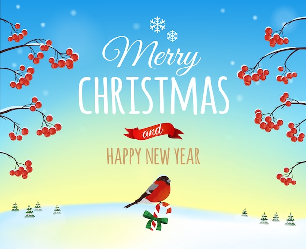 Premium Vector | Christmas greeting card, poster. bullfinch bird on a ...
