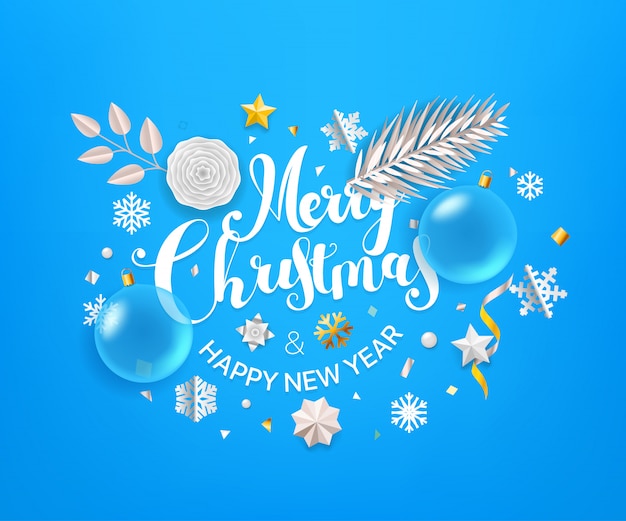 Premium Vector | Christmas greeting card with calligraphic logo. merry