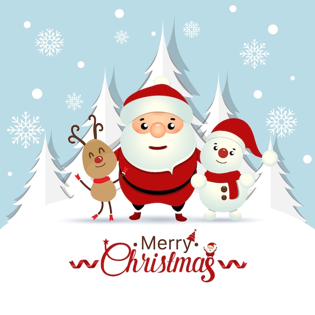 Christmas Greeting Card with Christmas Santa Claus ,Snowman and ...
