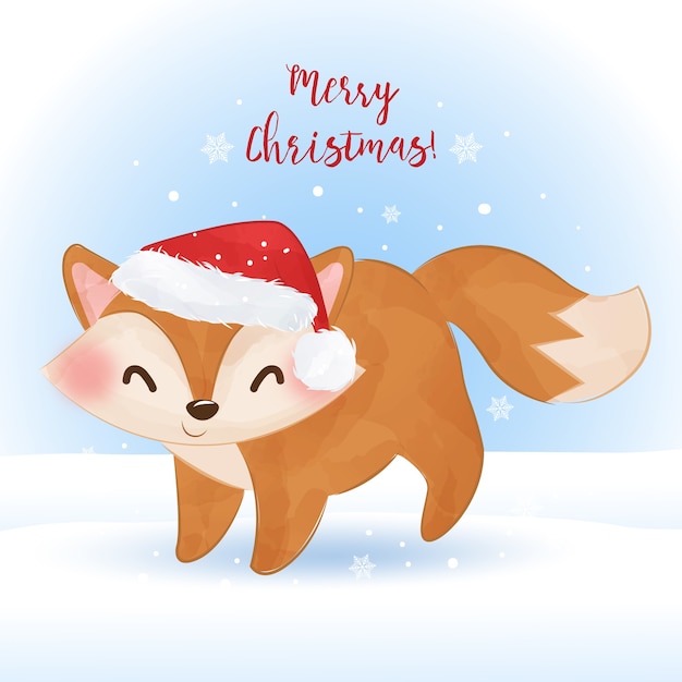 Premium Vector Christmas Greeting Card With Cute Smiling Fox