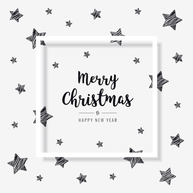 クリスマスの挨拶のフレームカードの手書きの星の背景 プレミアムベクター